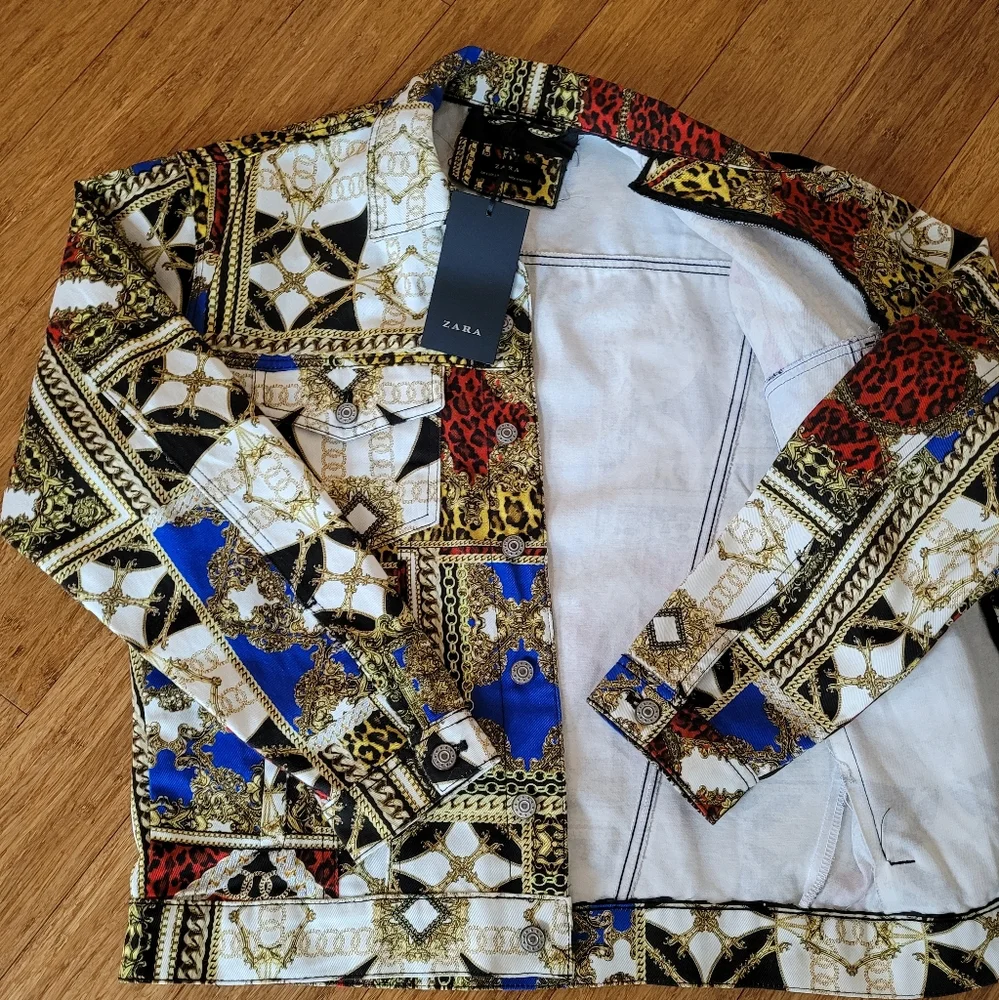 ZARA CHAIN PRINT VERSACE STYLE DENIM JACKET SIZE S NEW. - Picture 9 of 10
